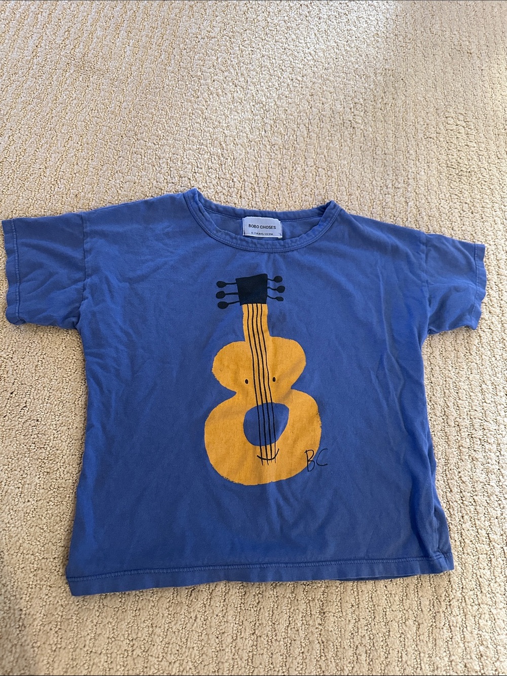 BOBO CHOSES Blue T-Shirt with Yellow Guitar Print